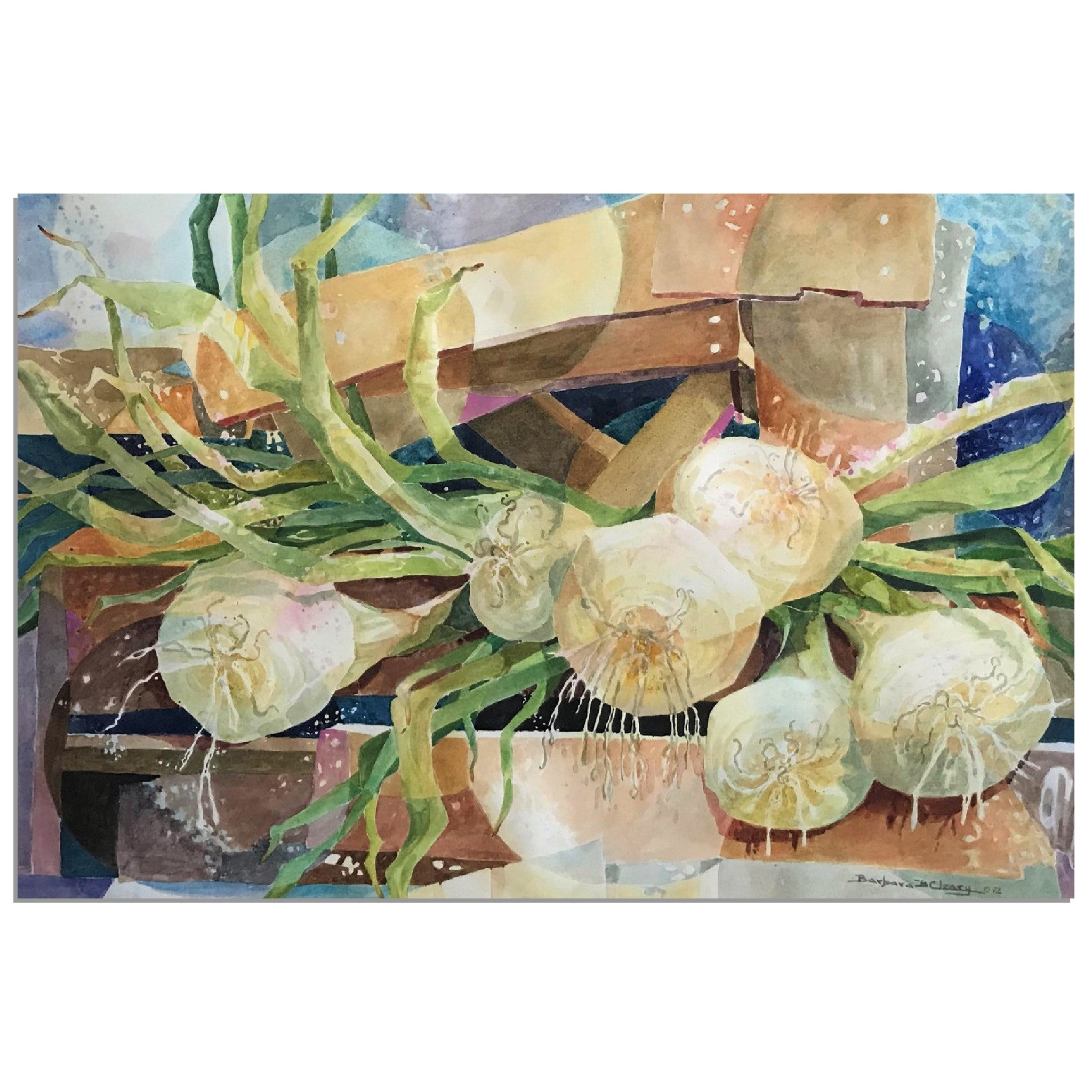 'Onions' Still Life Watercolor I 12x18 Museum-Quality Matte Paper Poster | Original Artwork by American Artist Barbara Cleary