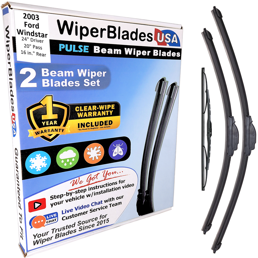 2003 Ford Windstar Wiper Blades w/1yr Wear Warranty (Set of 3) w/Rear Wipers