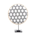 Beaded Cameroon Shield Black & White on stand | Hexagon Dark Design - VintageVp