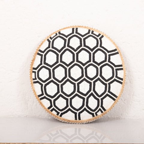 Beaded Cameroon Shield Black & White on stand | Hexagon Dark Design - VintageVp