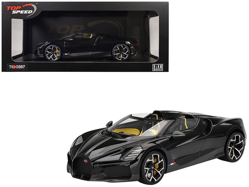 Bugatti W16 Mistral Black with Yellow Interior 1/18 Model Car by Top Speed - VintageVp