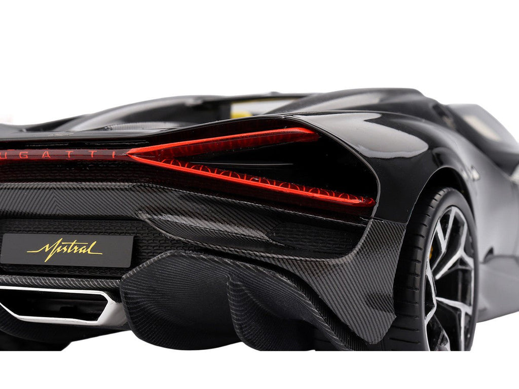 Bugatti W16 Mistral Black with Yellow Interior 1/18 Model Car by Top Speed - VintageVp