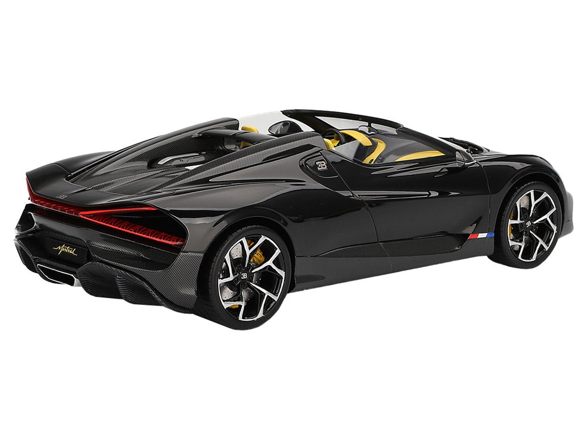 Bugatti W16 Mistral Black with Yellow Interior 1/18 Model Car by Top Speed - VintageVp