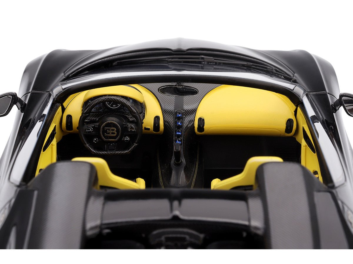 Bugatti W16 Mistral Black with Yellow Interior 1/18 Model Car by Top Speed - VintageVp