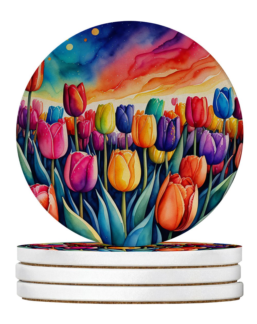Colorful Tulips Large Sandstone Coasters Pack of 4 - VintageVp