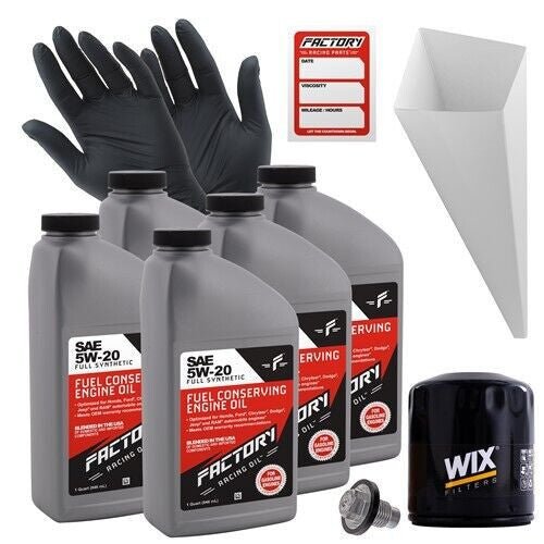 Factory Racing Parts Oil Change Kit Fits Dodge Grand Caravan 3.3L 2001-2002 / 3.8L 2004-2010, Neon 2.0L 2004-2005 5W-20 Full Synthetic Oil - 5 Quarts - VintageVp