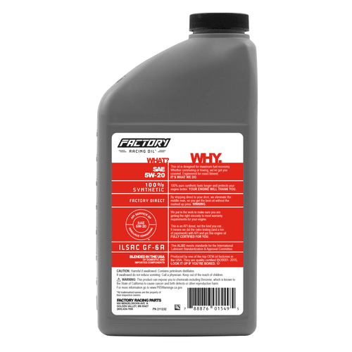 Factory Racing Parts Oil Change Kit Fits Dodge Grand Caravan 3.3L 2001-2002 / 3.8L 2004-2010, Neon 2.0L 2004-2005 5W-20 Full Synthetic Oil - 5 Quarts - VintageVp
