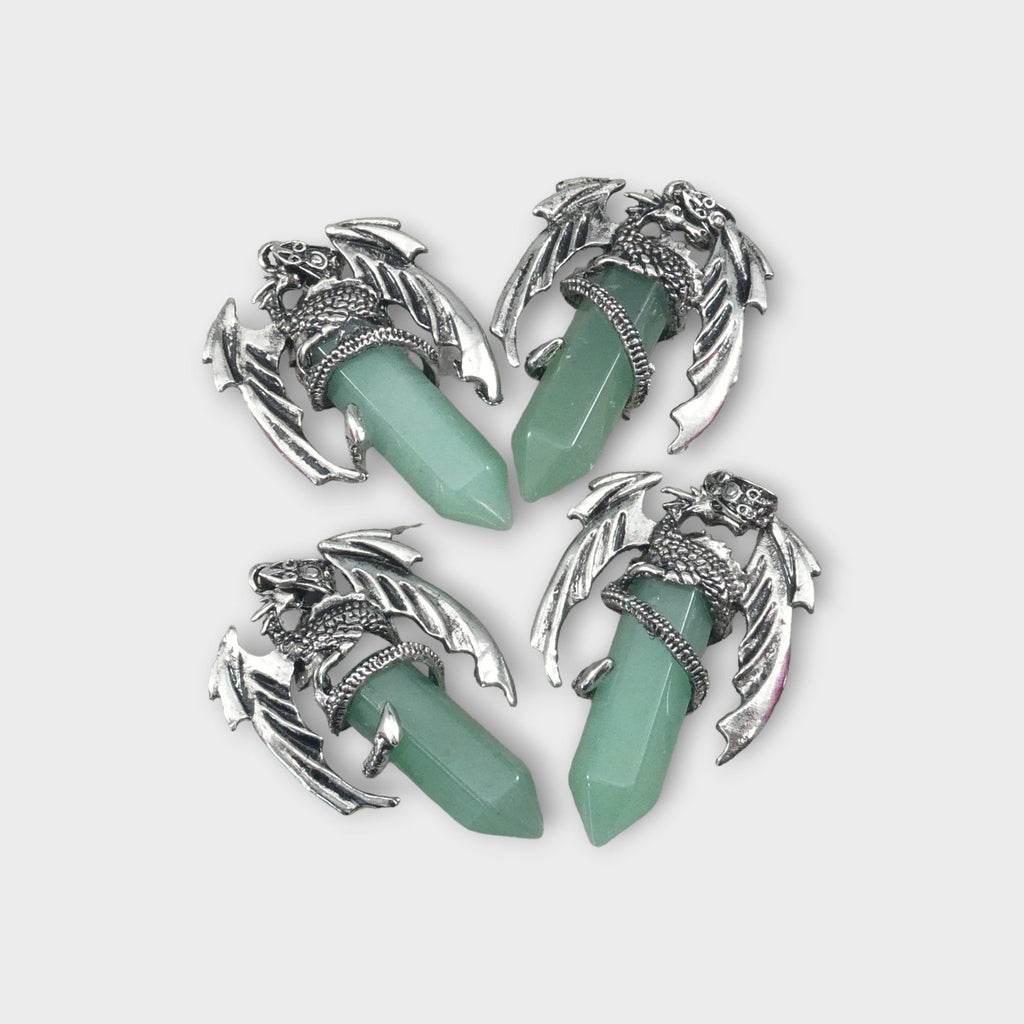 Green Aventurine Flying Dragon Point Pendant 34x50mm - VintageVp