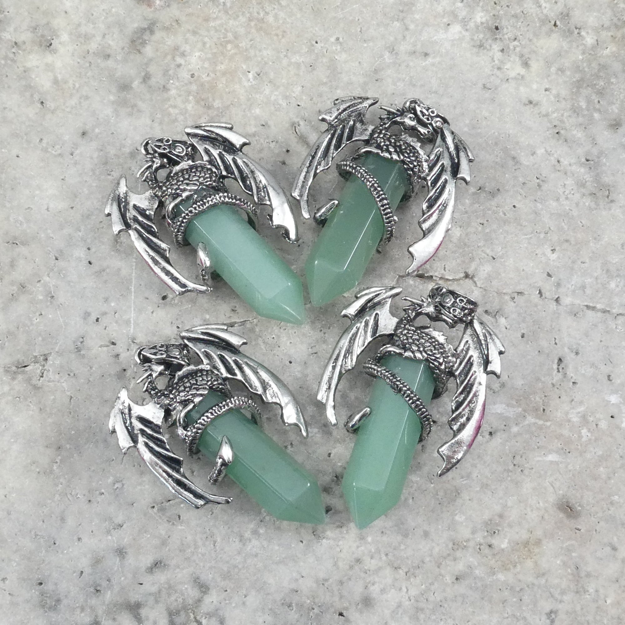 Green Aventurine Flying Dragon Point Pendant 34x50mm - VintageVp