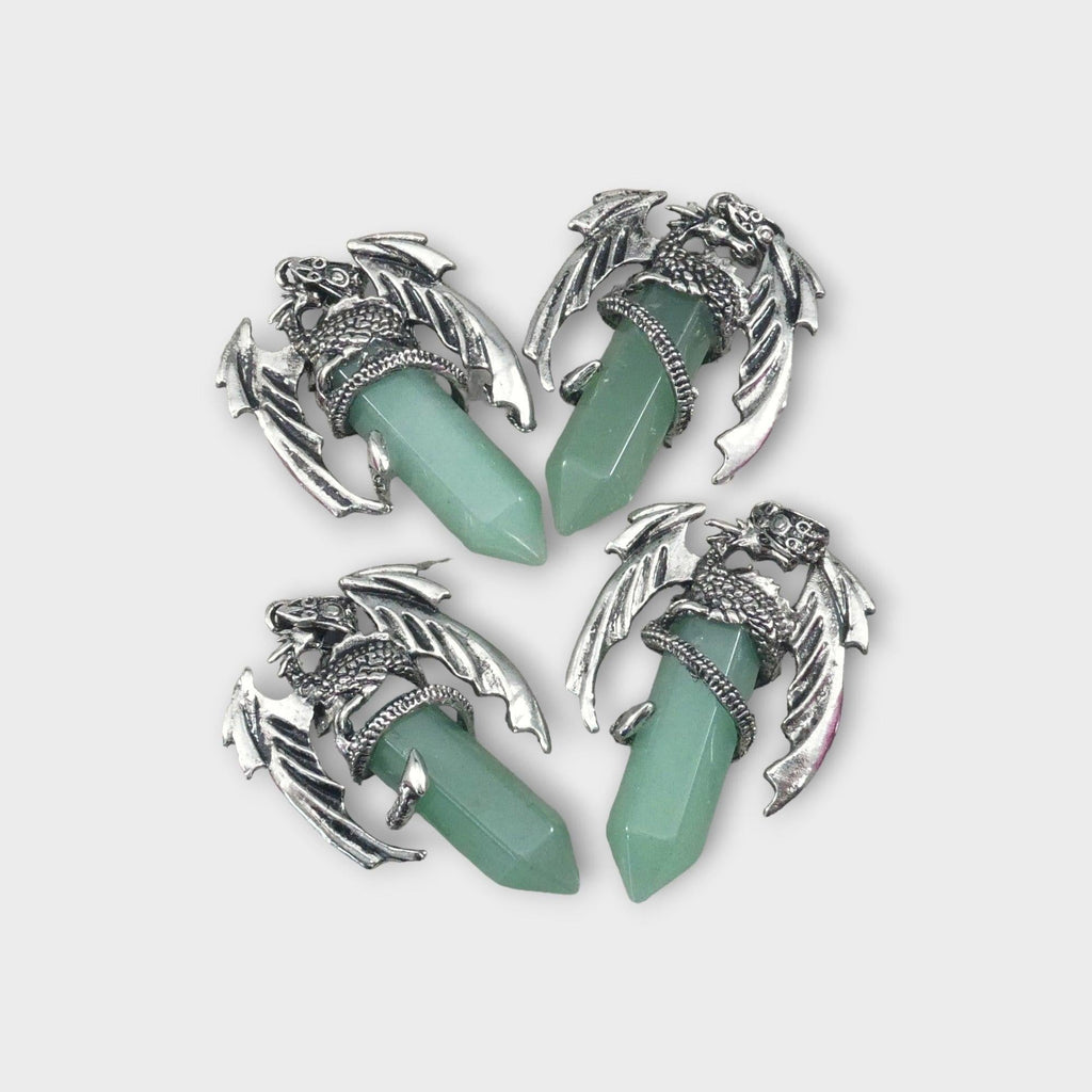 Green Aventurine Flying Dragon Point Pendant 34x50mm - VintageVp