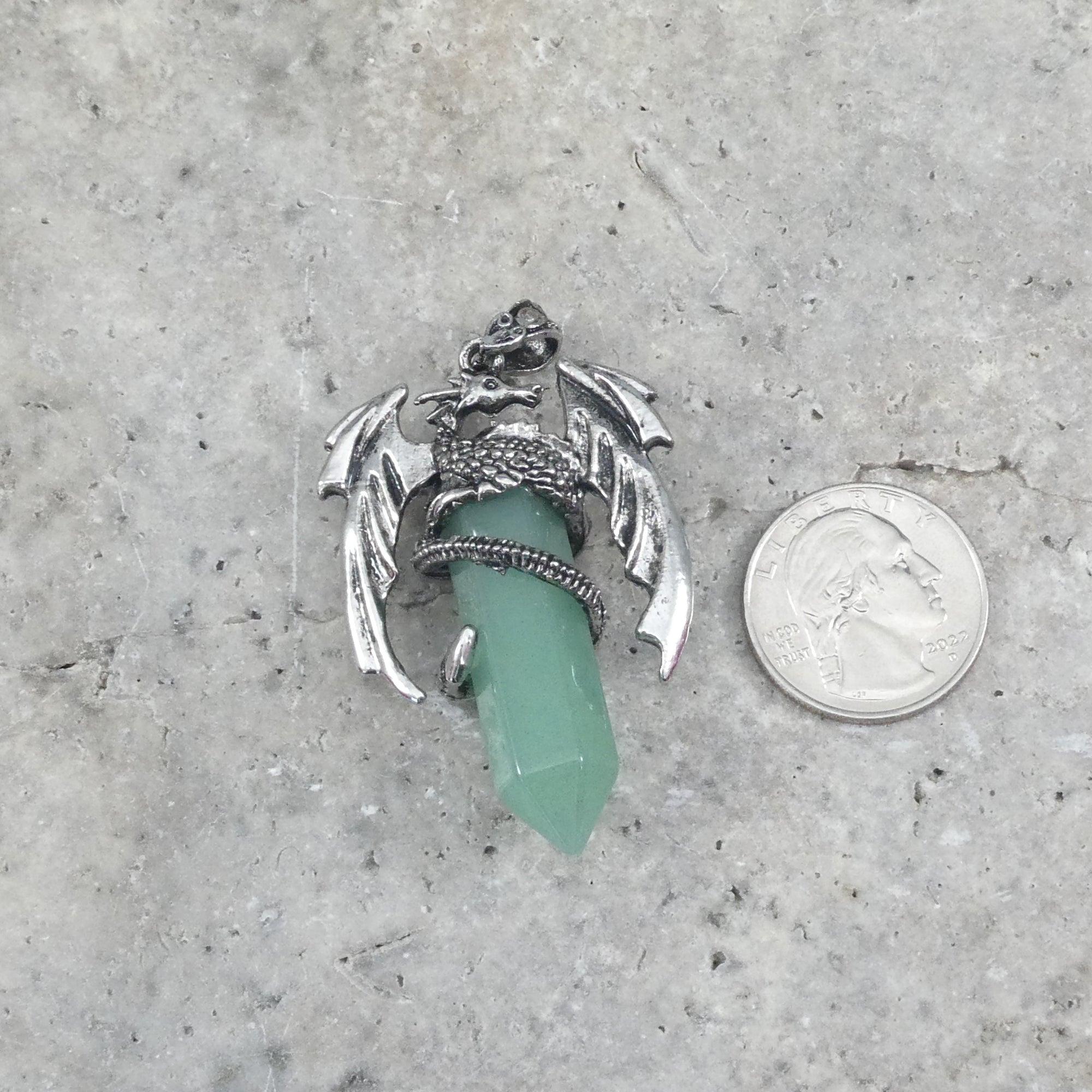 Green Aventurine Flying Dragon Point Pendant 34x50mm - VintageVp