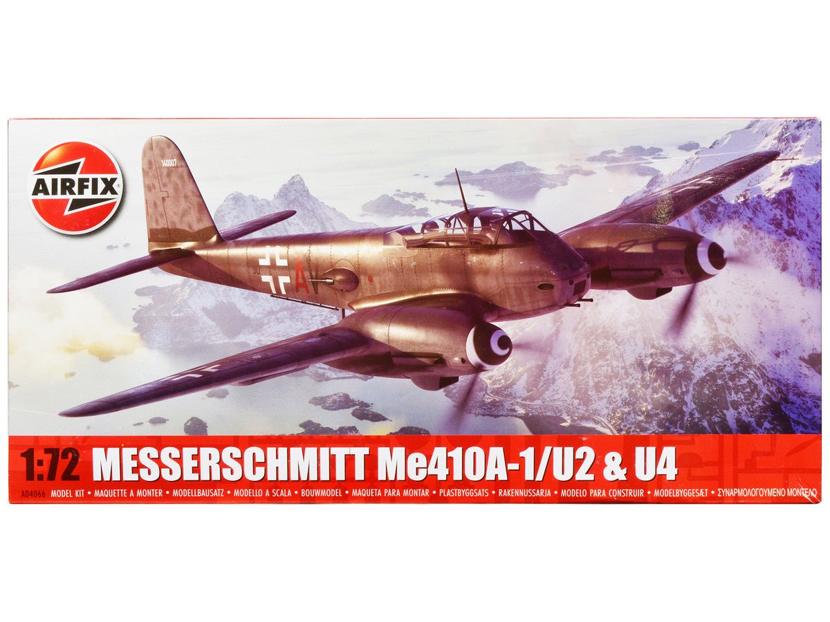 Level 2 Model Kit Messerschmitt Me410A-1/U2 & U4 Fighter-Bomber Aircraft with 2 Scheme Options 1/72 Plastic Model Kit by Airfix - VintageVp