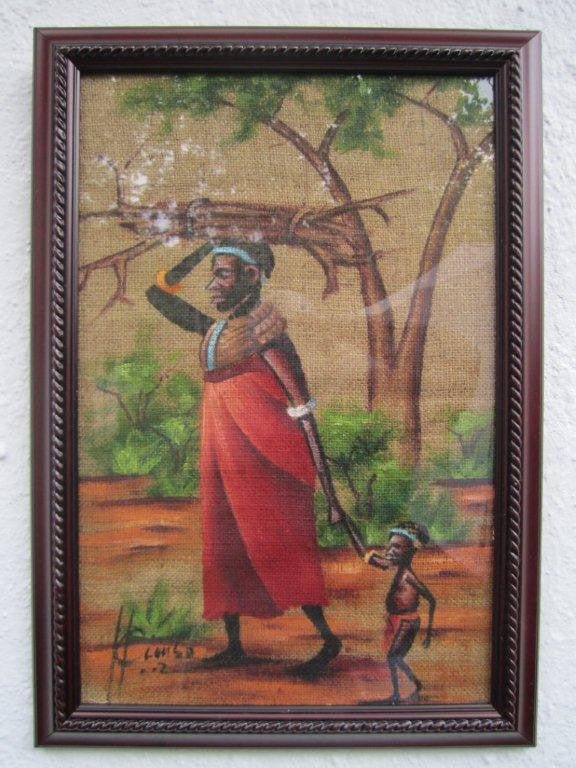 Maasai Woman with Baby Burlap Framed - VintageVp