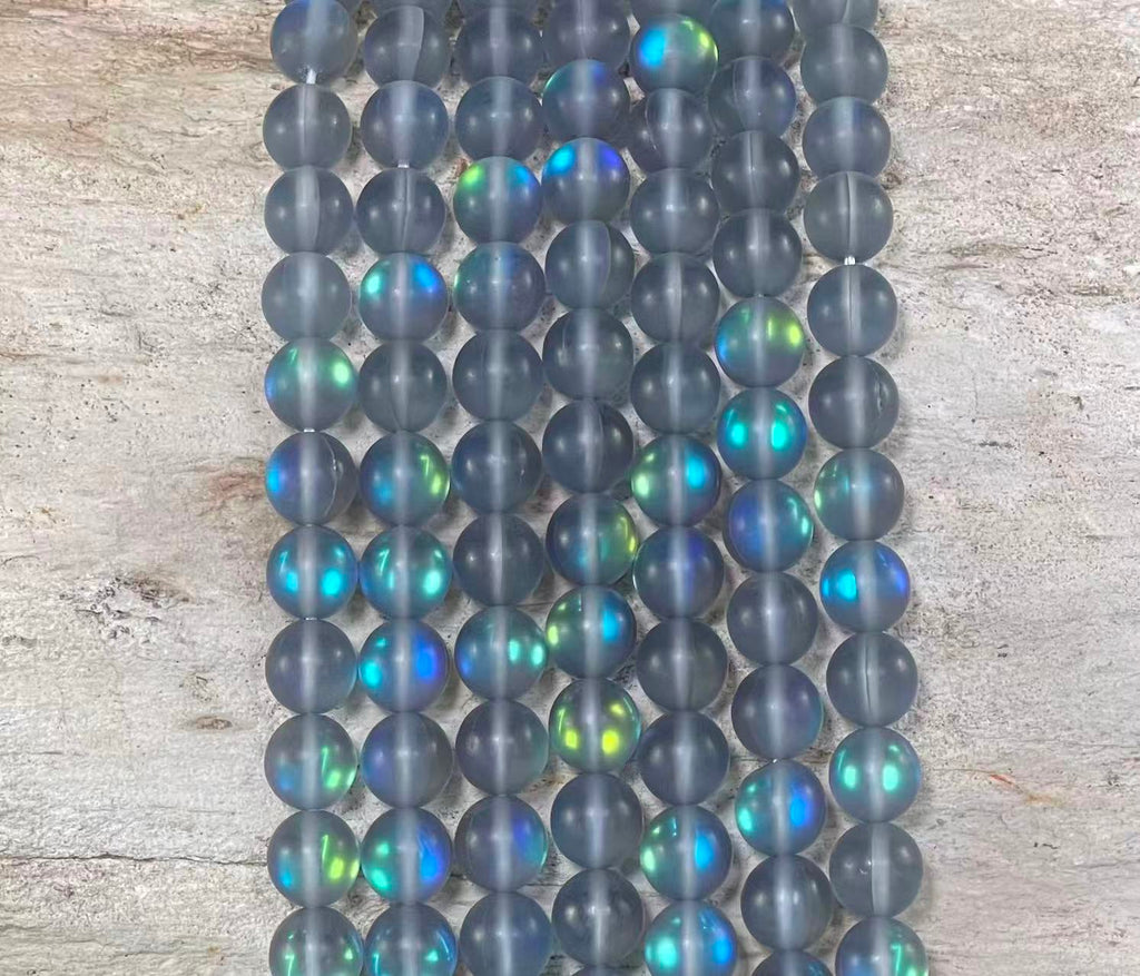 Matte Mermaid Glass Beads aka Mystic Aura Quartz, Round 6mm 8mm - VintageVp