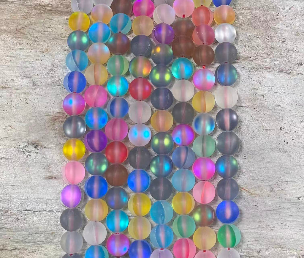 Matte Mermaid Glass Beads aka Mystic Aura Quartz, Round 6mm 8mm - VintageVp