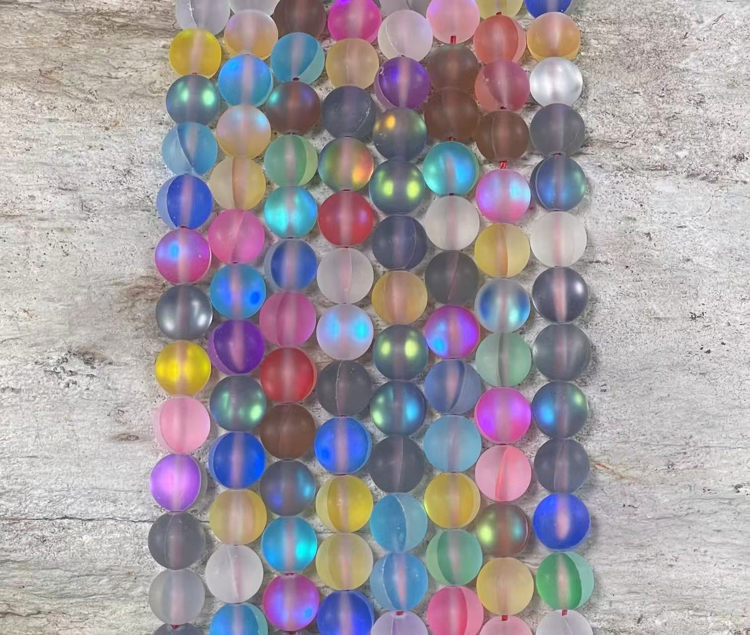 Matte Mermaid Glass Beads aka Mystic Aura Quartz, Round 6mm 8mm - VintageVp