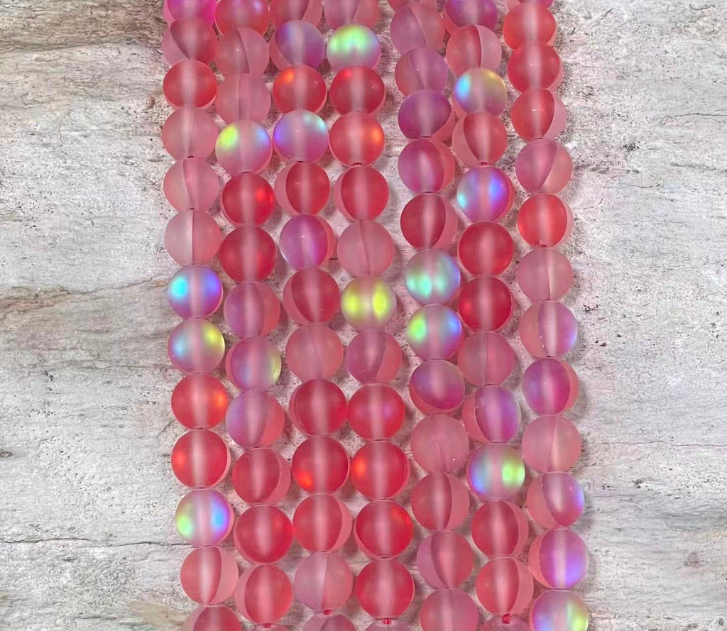 Matte Mermaid Glass Beads aka Mystic Aura Quartz, Round 6mm 8mm - VintageVp