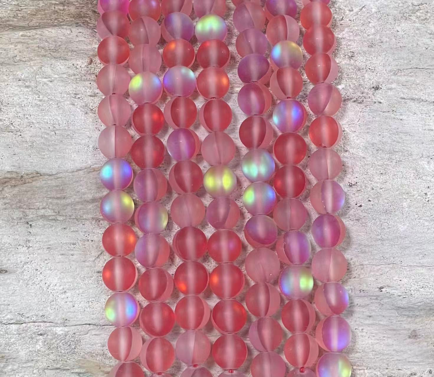 Matte Mermaid Glass Beads aka Mystic Aura Quartz, Round 6mm 8mm - VintageVp