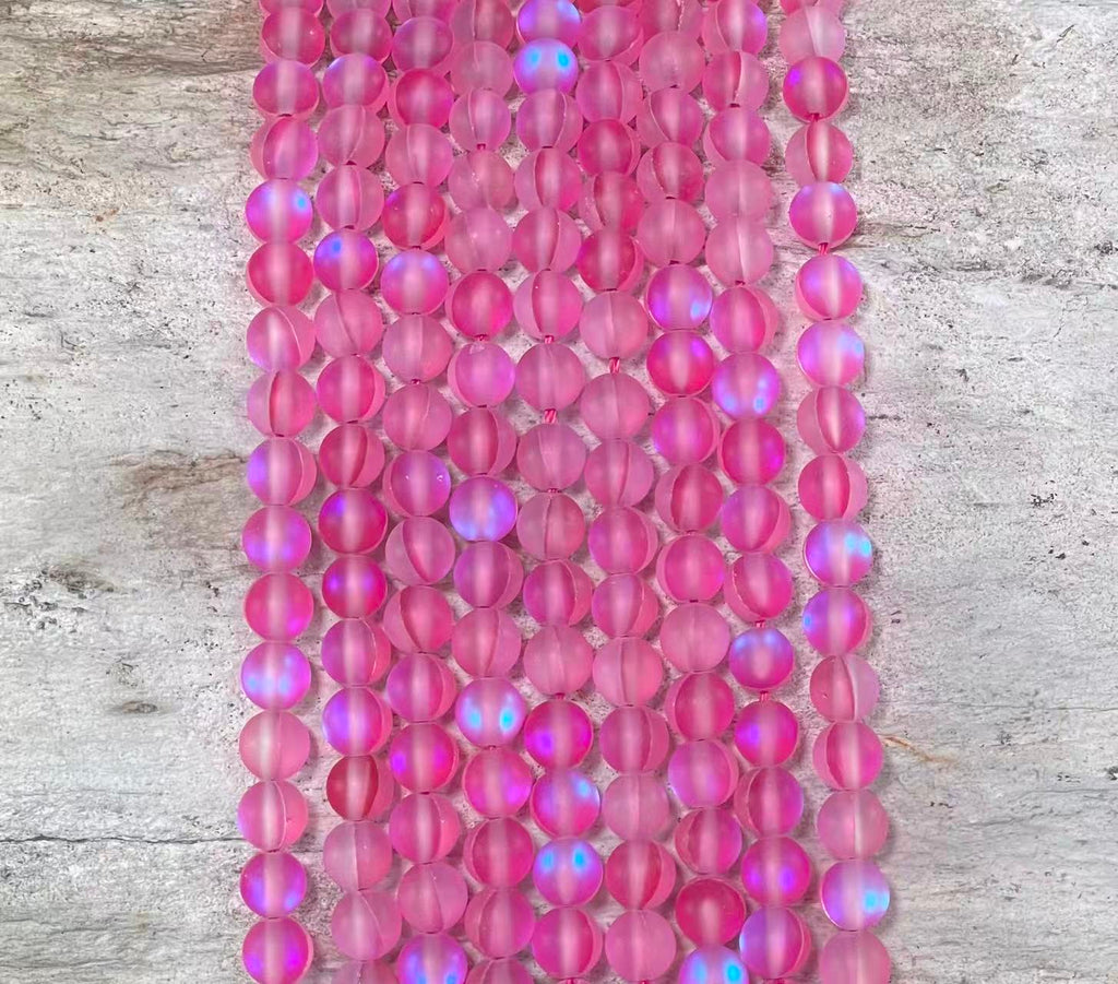 Matte Mermaid Glass Beads aka Mystic Aura Quartz, Round 6mm 8mm - VintageVp