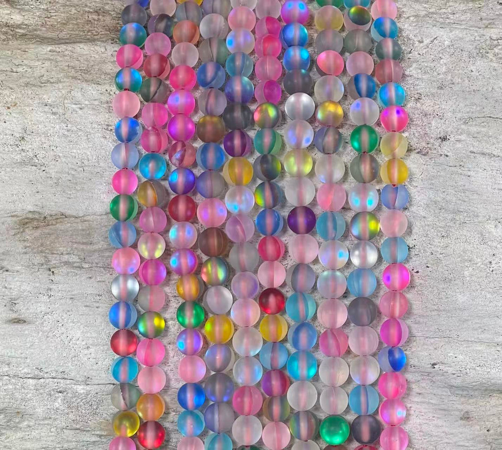 Matte Mermaid Glass Beads aka Mystic Aura Quartz, Round 6mm 8mm - VintageVp