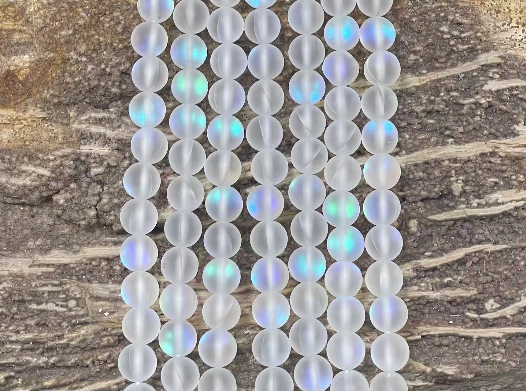 Matte Mermaid Glass Beads aka Mystic Aura Quartz, Round 6mm 8mm - VintageVp