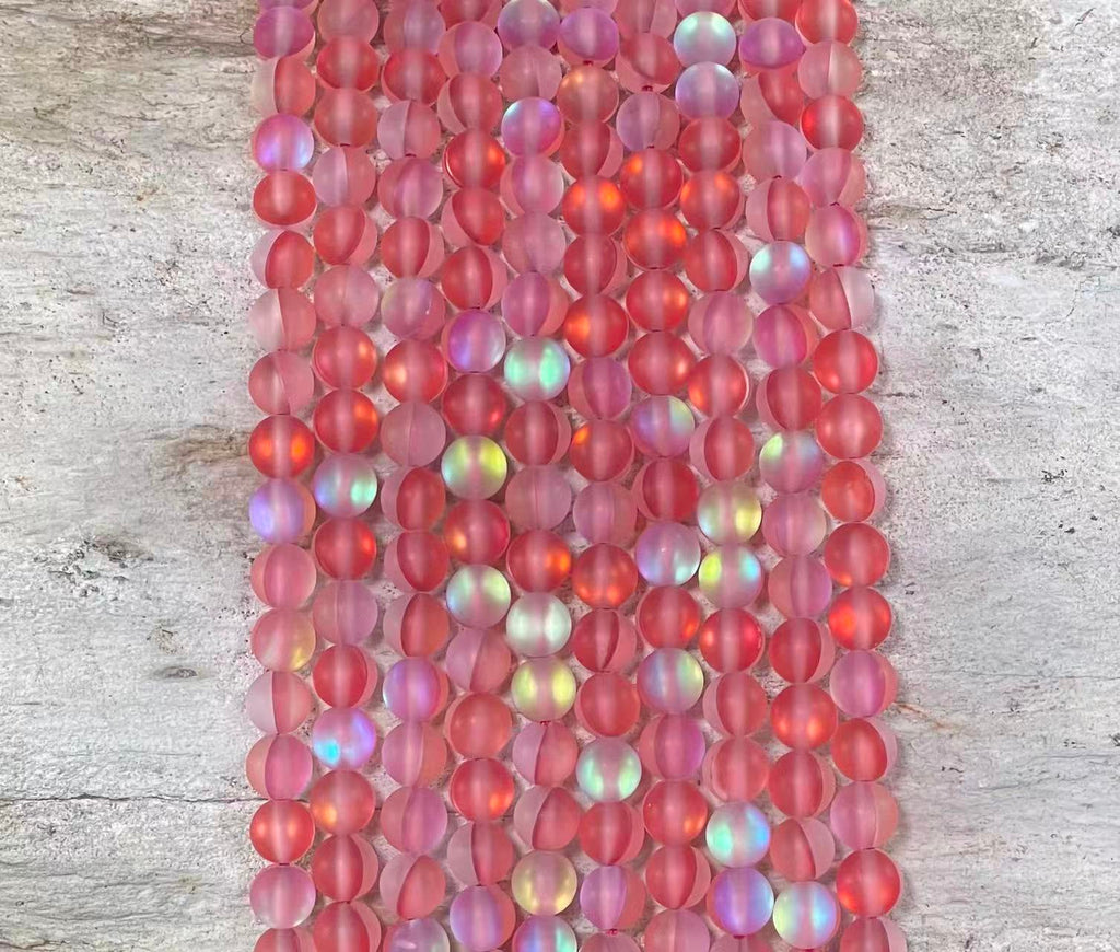 Matte Mermaid Glass Beads aka Mystic Aura Quartz, Round 6mm 8mm - VintageVp