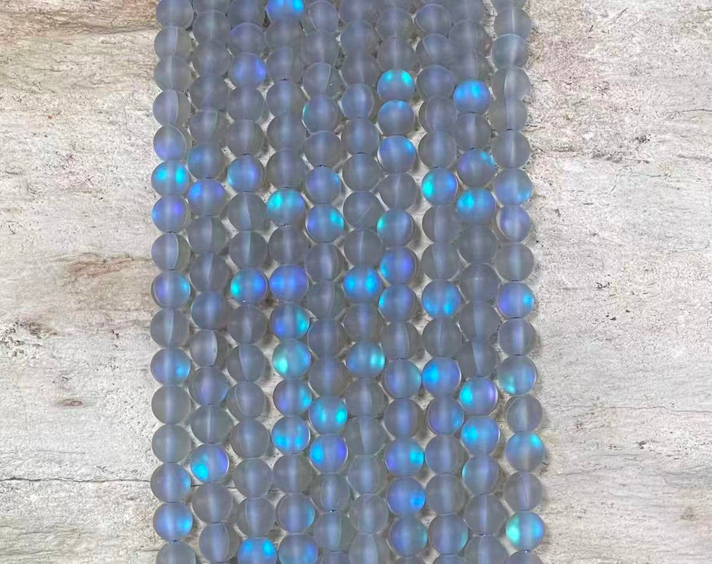 Matte Mermaid Glass Beads aka Mystic Aura Quartz, Round 6mm 8mm - VintageVp