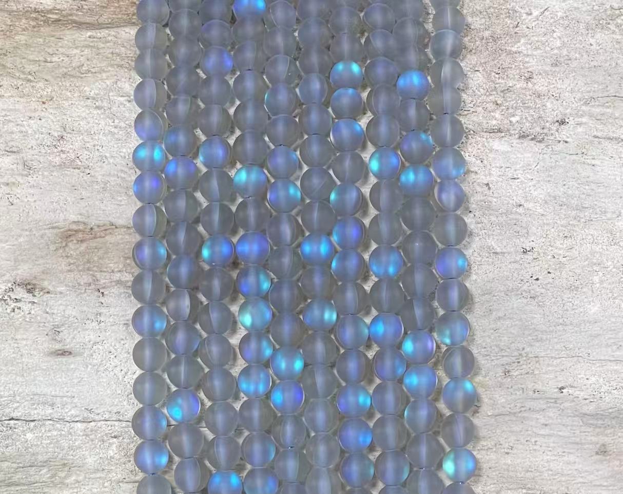 Matte Mermaid Glass Beads aka Mystic Aura Quartz, Round 6mm 8mm - VintageVp