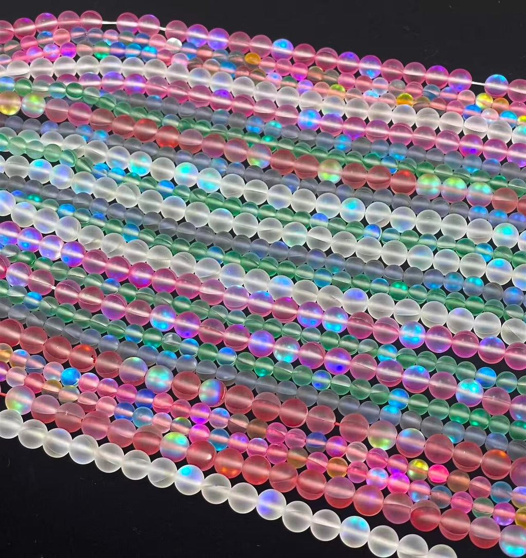 Matte Mermaid Glass Beads aka Mystic Aura Quartz, Round 6mm 8mm - VintageVp