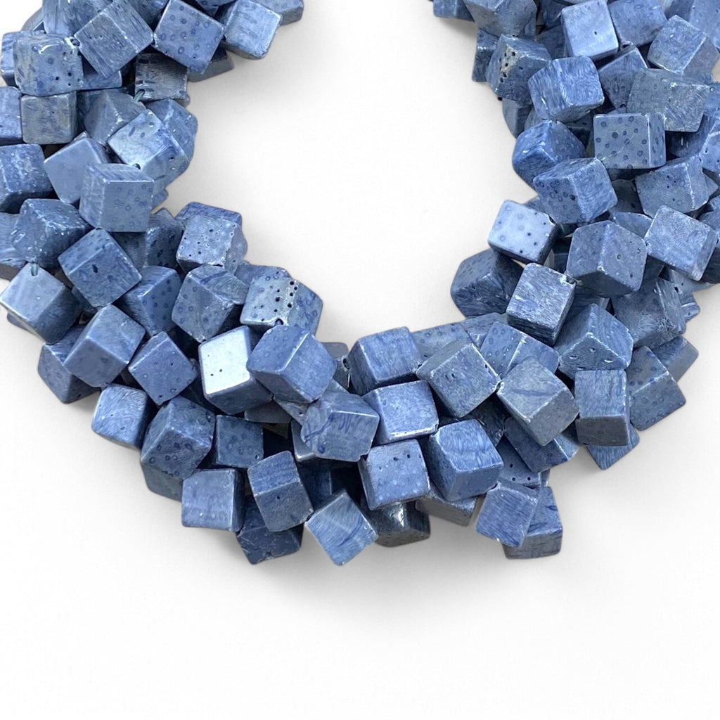 Natural Blue Coral Side Hole Cube 8-9mm 12-13mm - VintageVp