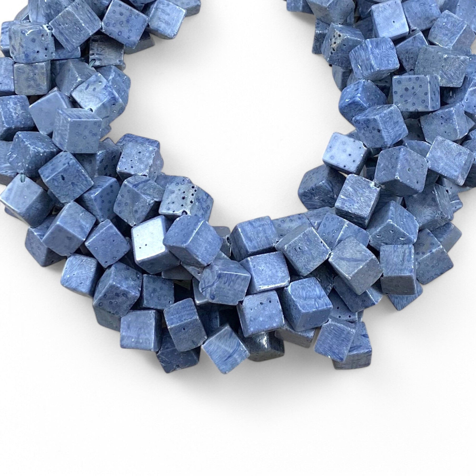 Natural Blue Coral Side Hole Cube 8-9mm 12-13mm - VintageVp