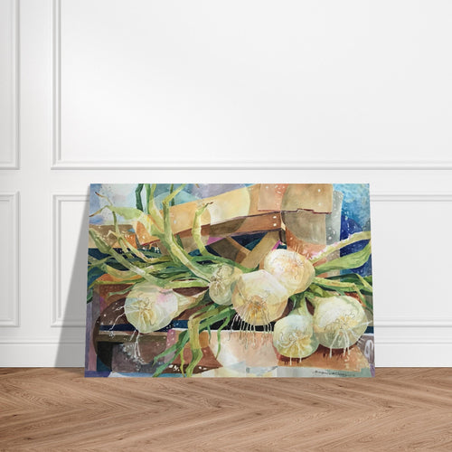 'Onions' Still Life Watercolor I 12x18 Museum-Quality Matte Paper Poster | Original Artwork by American Artist Barbara Cleary - VintageVp