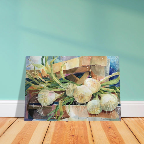 'Onions' Still Life Watercolor I 12x18 Museum-Quality Matte Paper Poster | Original Artwork by American Artist Barbara Cleary - VintageVp