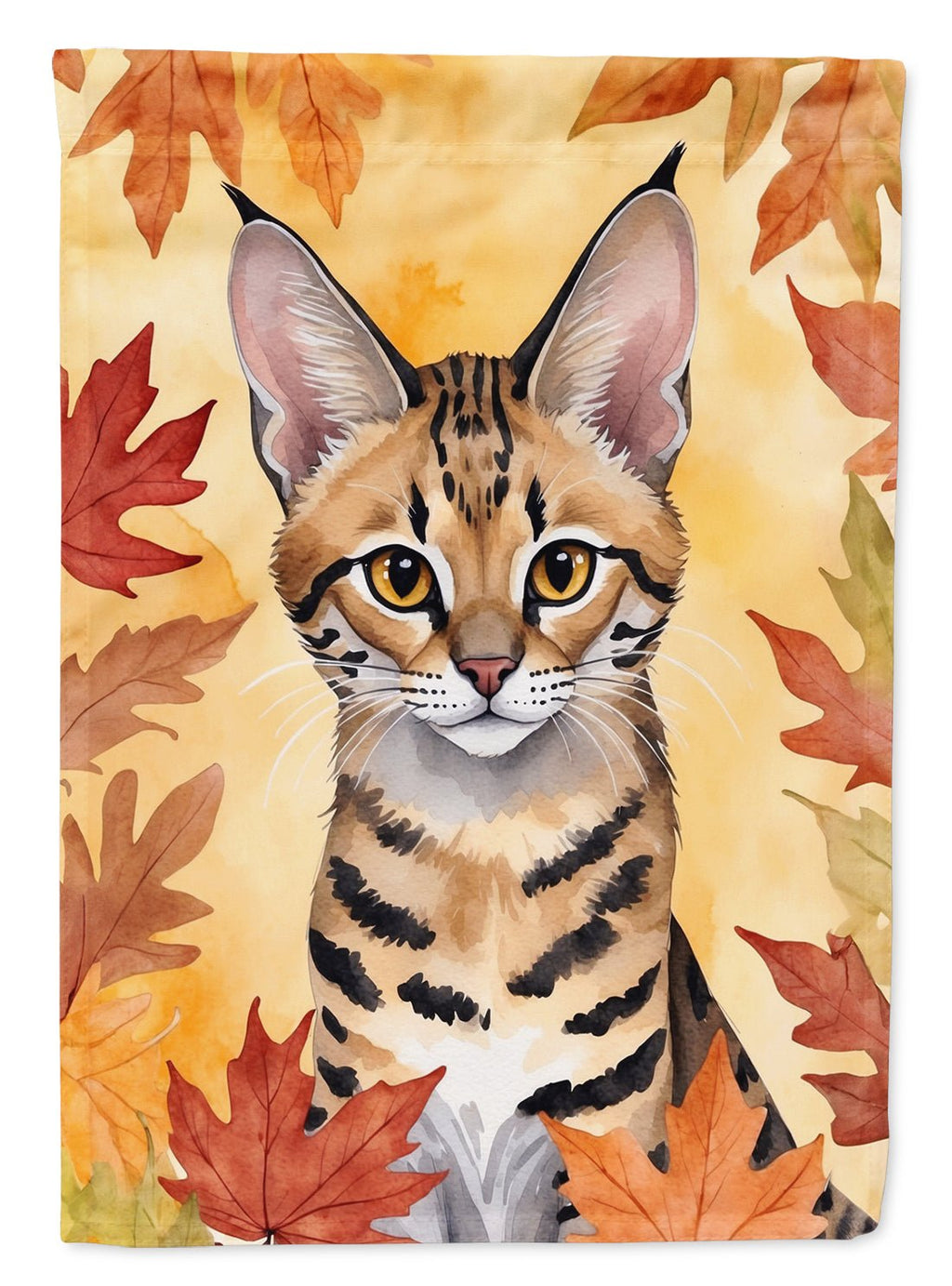 Savannah Cat in Fall Leaves House Flag - VintageVp