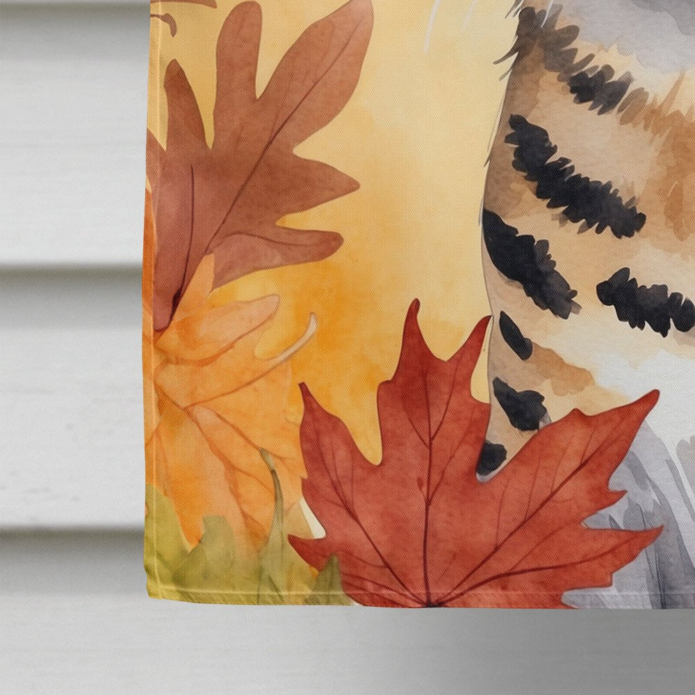 Savannah Cat in Fall Leaves House Flag - VintageVp