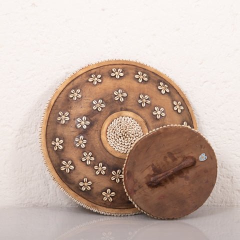 Wooden Natural Cameroon Shield | Cowrie Shells Floral Design - VintageVp