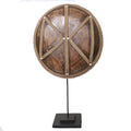 Wooden Natural Cameroon Shield on stand | Manilla Geometric Design with Cowrie Edge - VintageVp