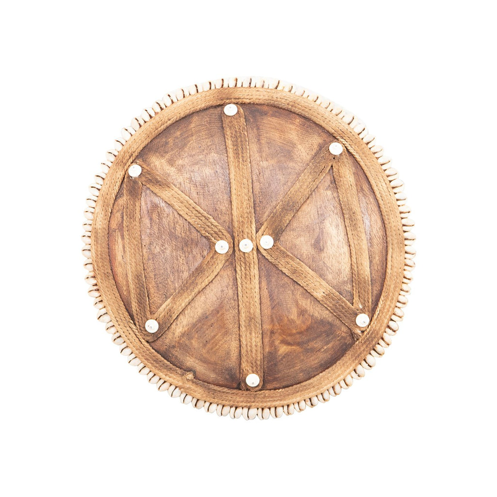 Wooden Natural Cameroon Shield on stand | Manilla Geometric Design with Cowrie Edge - VintageVp