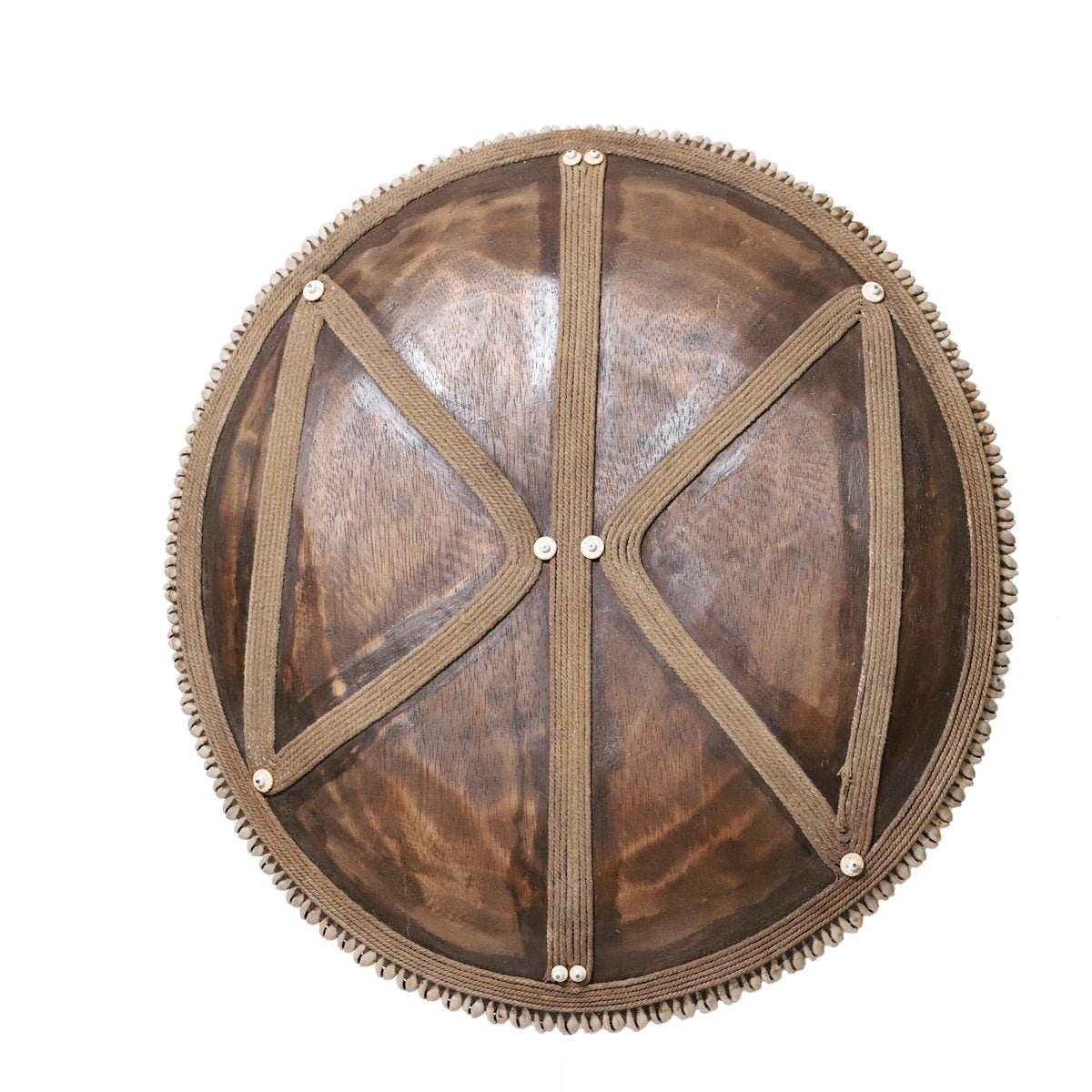 Wooden Natural Cameroon Shield on stand | Manilla Geometric Design with Cowrie Edge - VintageVp